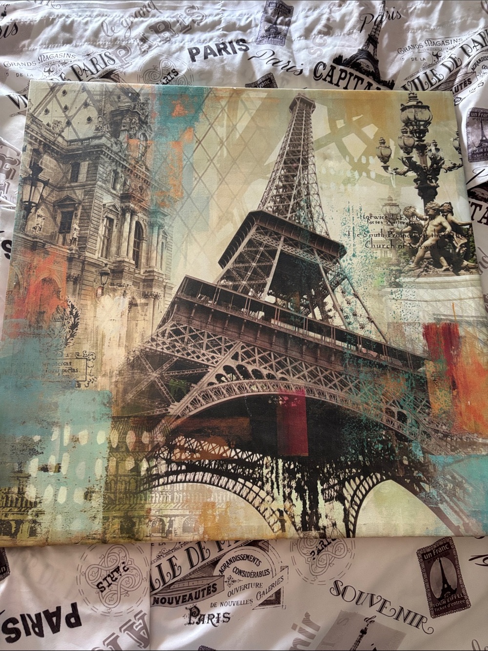 Eiffel Tower Gallery Canvas Wall Art in Teal, Orange, Cream